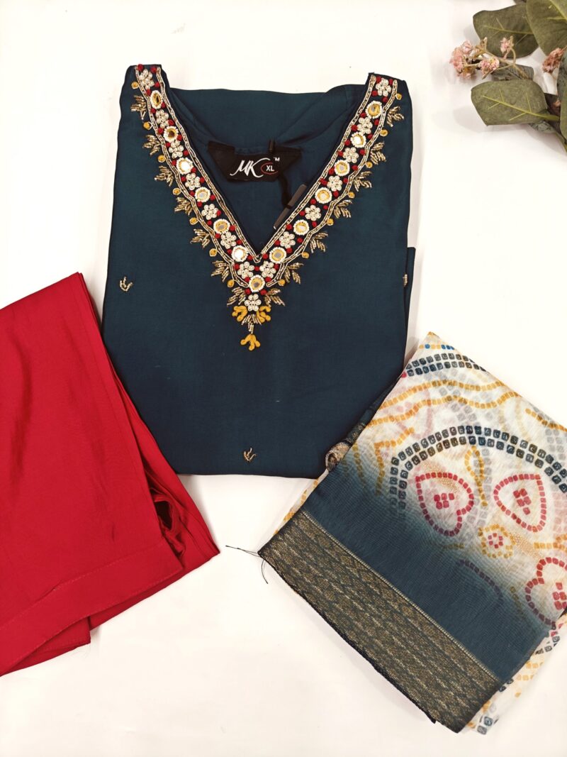 "Bottle Green 3-Piece Kurti Set - A timeless and elegant ethnic ensemble featuring a rich bottle green color with intricate design details, perfect for formal and festive occasions."