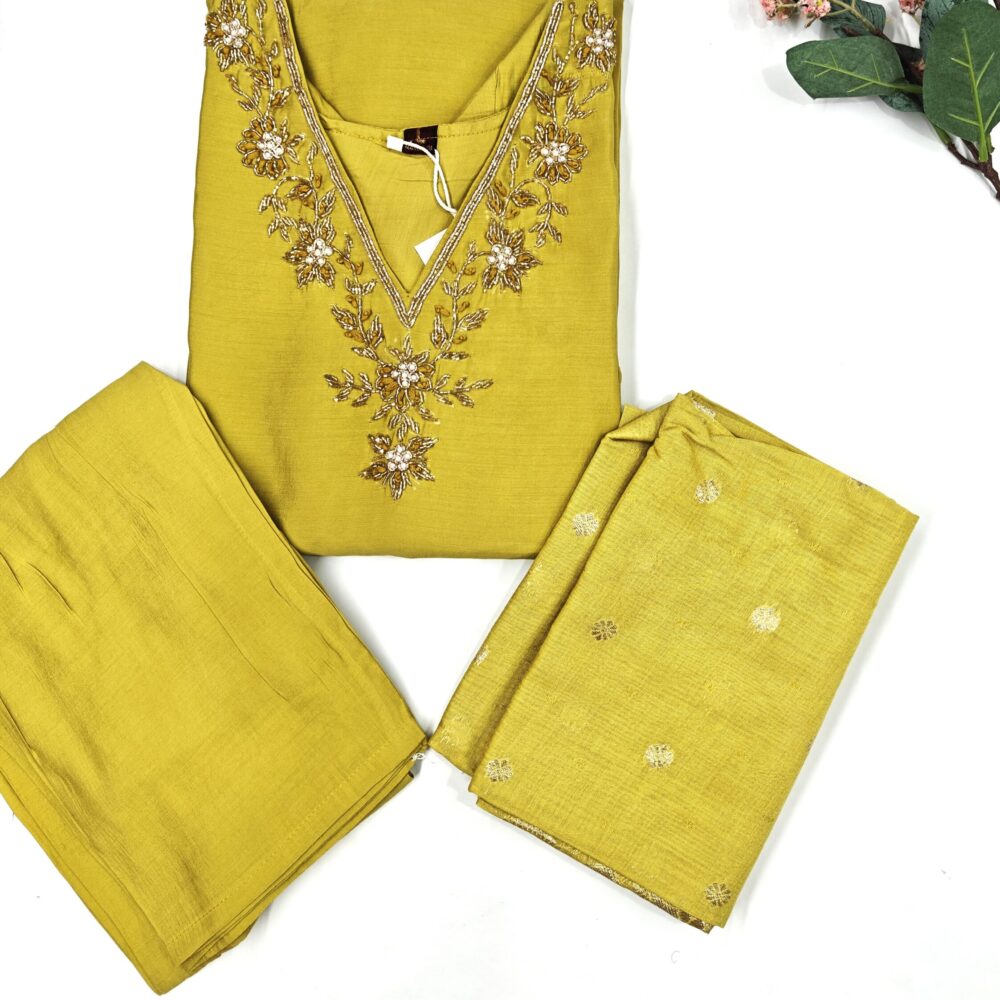 Mustard Yellow 3-Piece Set for women - Elegant ethnic kurti set with pants and dupatta in mustard yellow
