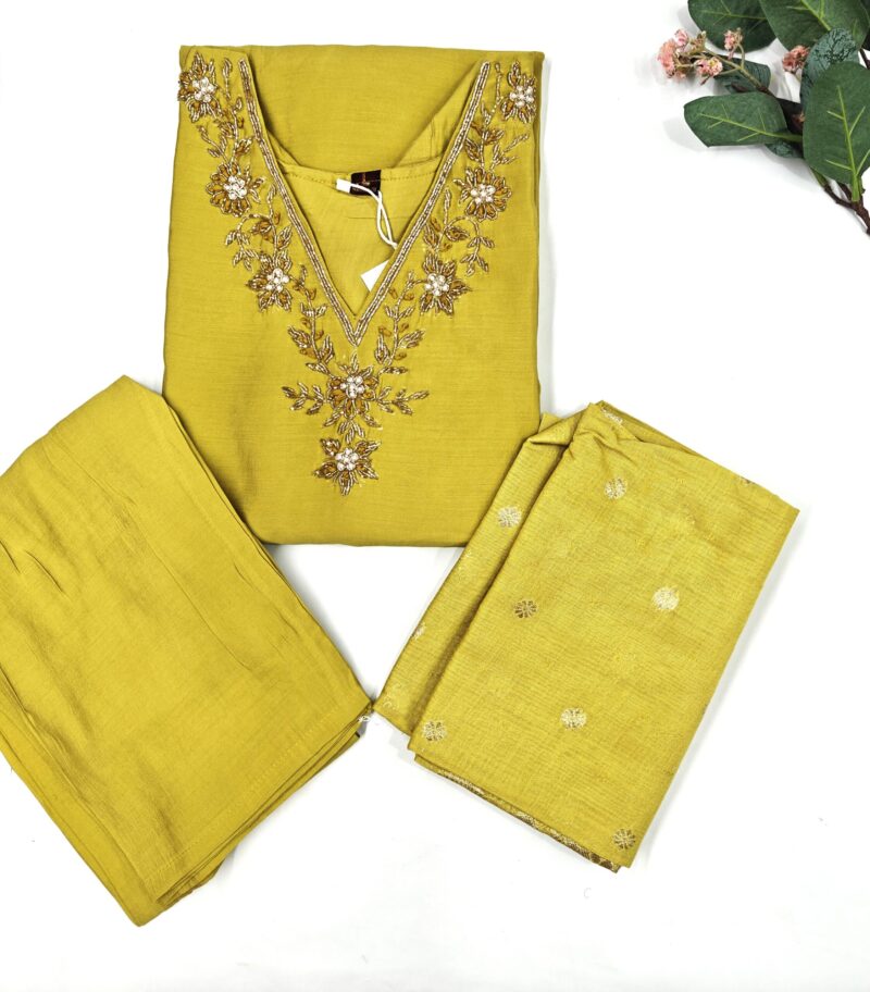 Mustard Yellow 3-Piece Set for women - Elegant ethnic kurti set with pants and dupatta in mustard yellow
